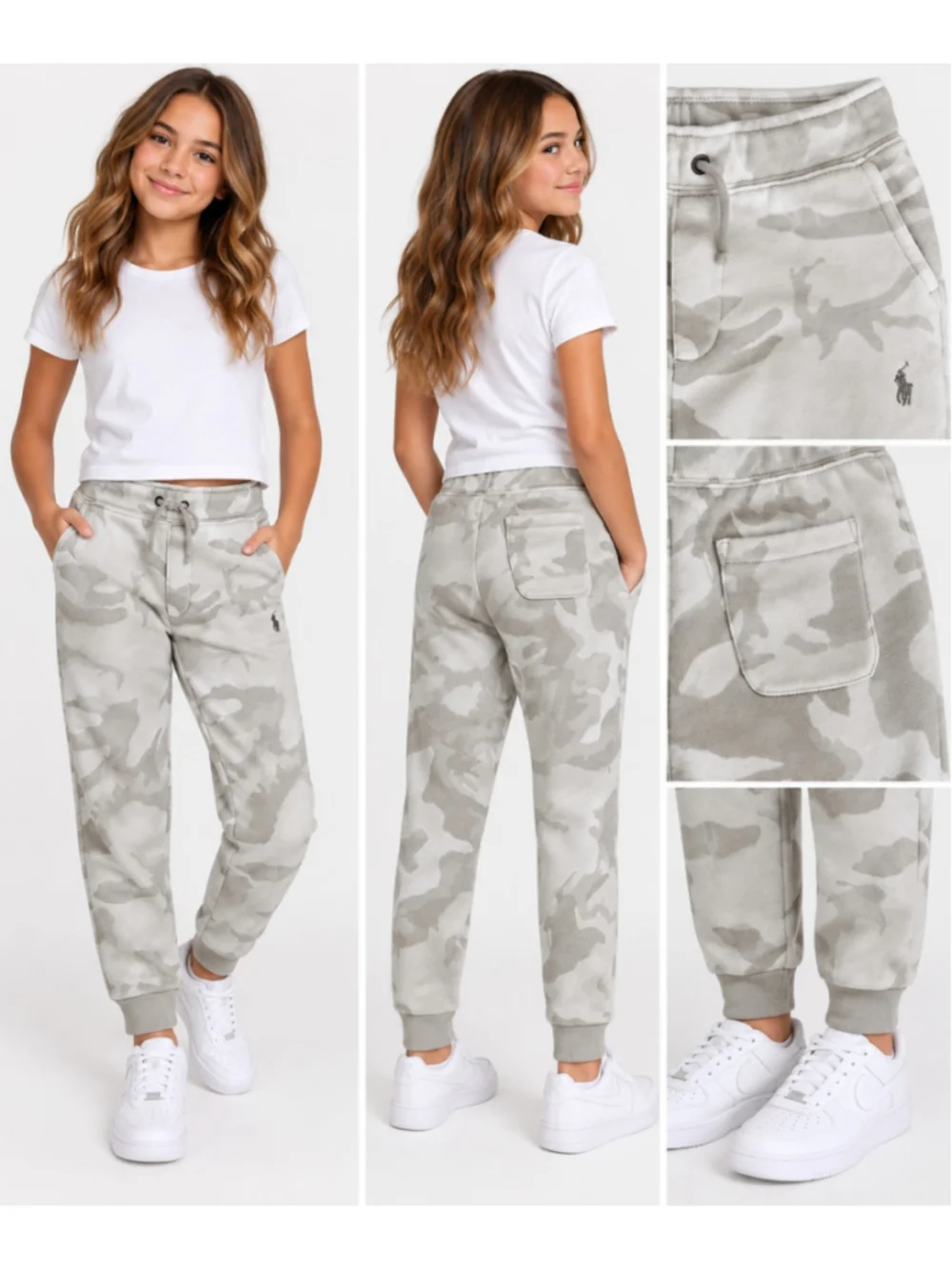 Polo Ralph Lauren Girls 4T Camo Jogger Sweatpants Tan Cotton Pony Logo